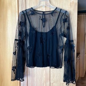 HOLLISTER BLACK SHEER TOP WITH CAMI SIZE M
